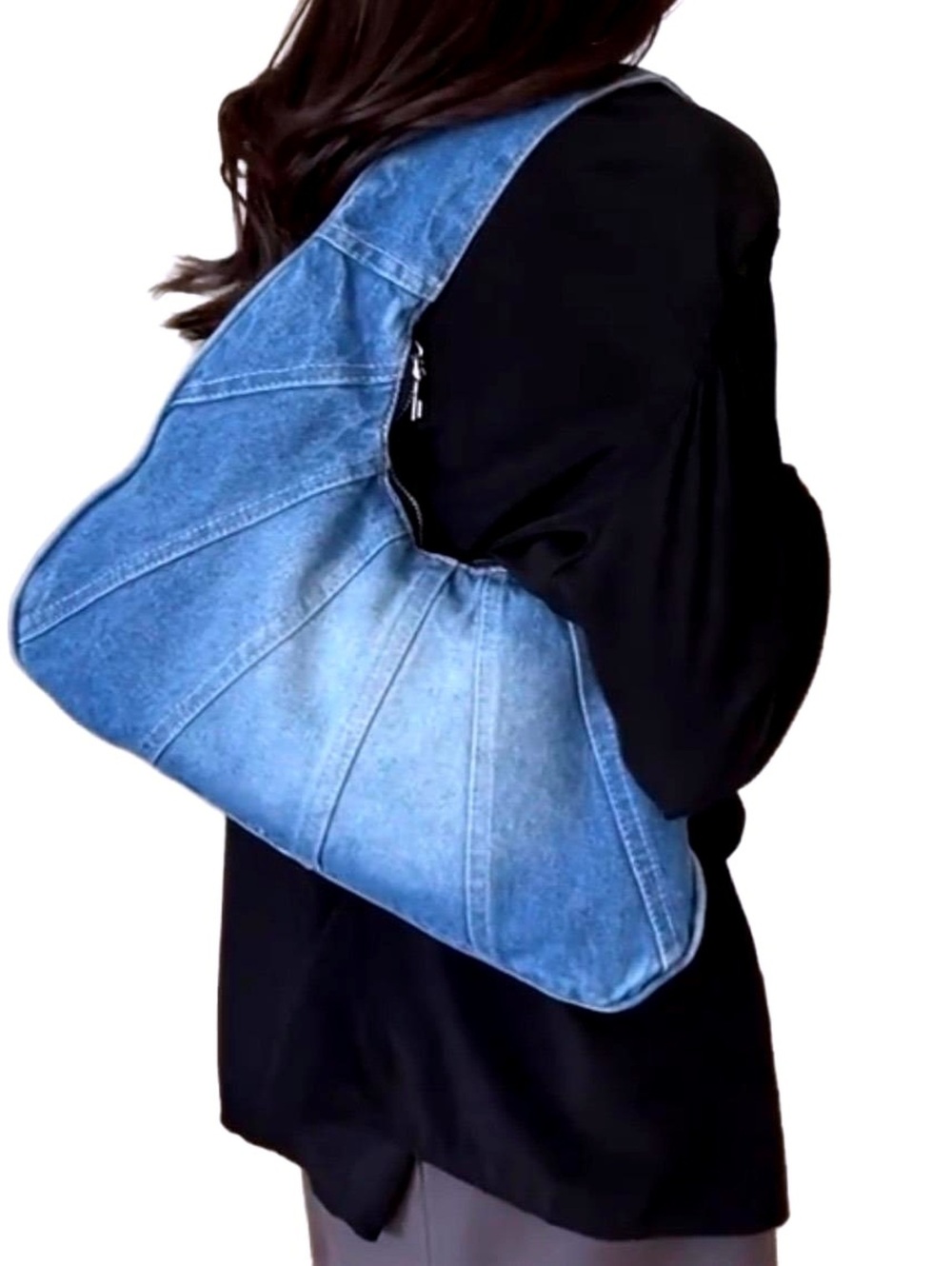 New -Stylish & Fabulous -Light Blue Denim Crescent Shoulder Bag -Light Blue